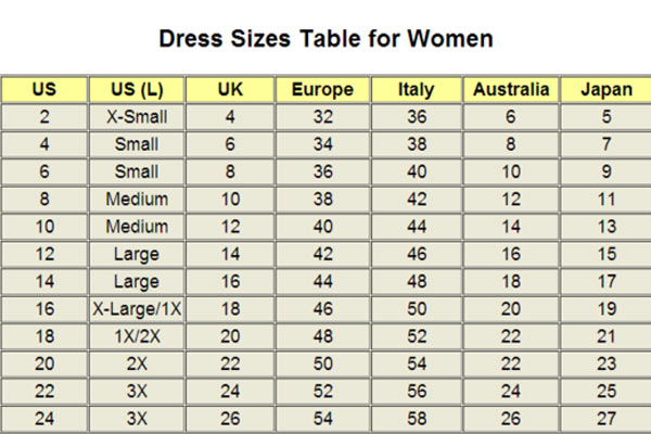  جدول کامل سایزها برای انتخاب سایز لباس برای خرید اینترنتی